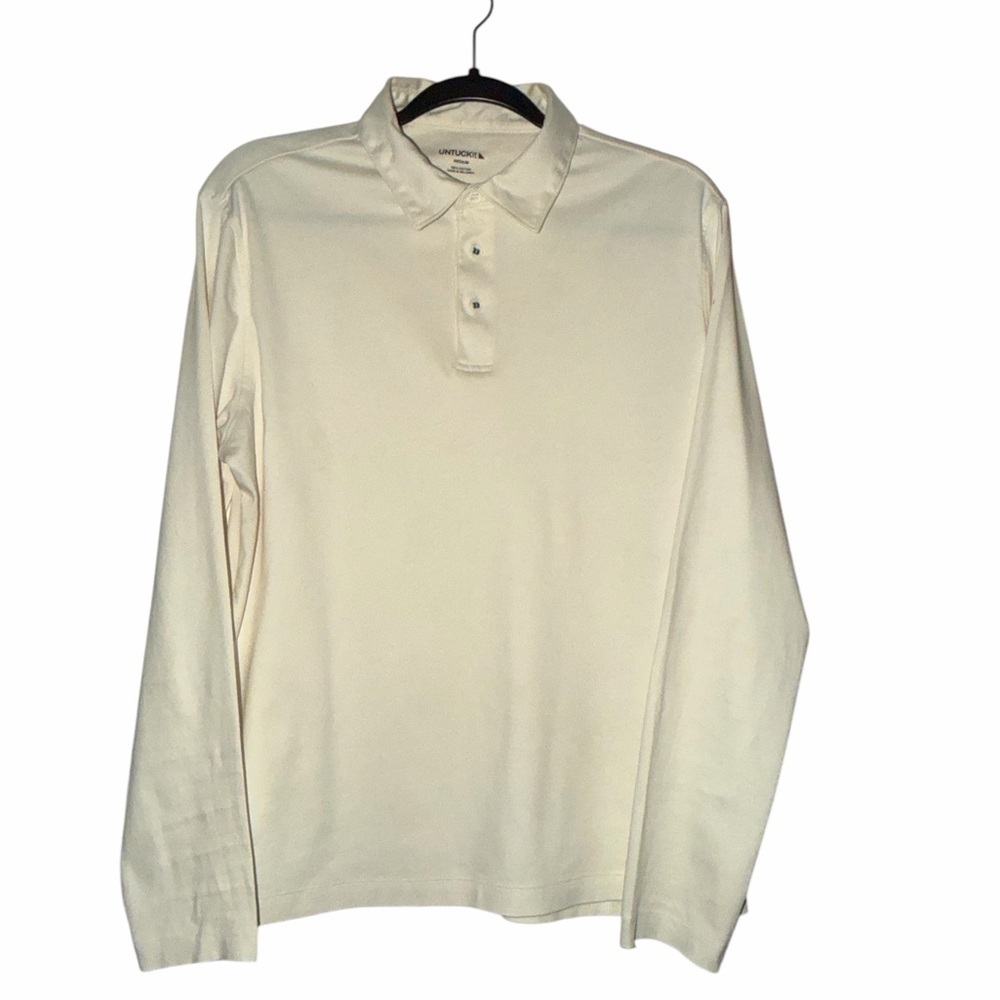 UNTUCKit Damaschino Men’s Ivory Long Sleeve Polo Style Shirt Size Medium